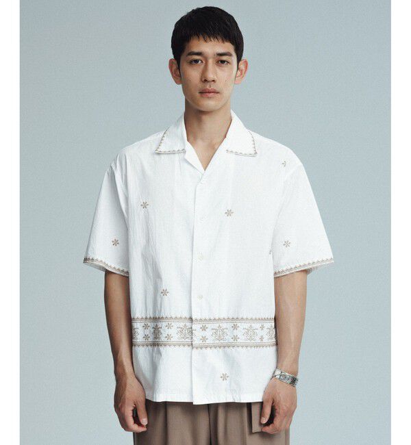 ADAM ET ROPE'「クロスステッチ ボックスシルエット オープンカラーシャツ」|シャツ・ブラウス|