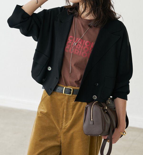  「【季節の変わり目に/接触冷感】ショートニットジャケット」|テーラードジャケット|ブラック