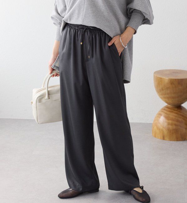  「【上品な光沢】サテンツイルイージーパンツ」|チノ|