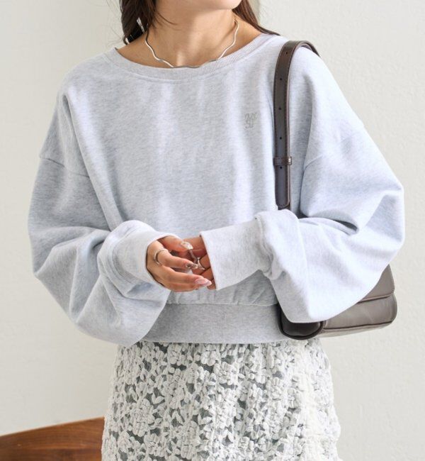  「ポイント刺繍ショートスウェット」|Tシャツ・カットソー|ライトグレー