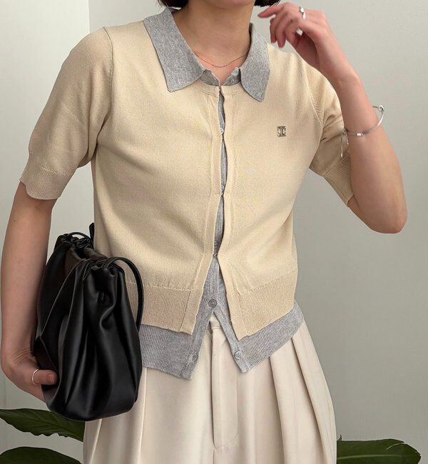  「半袖レイヤードポロニットカーディガン」|カーディガン|