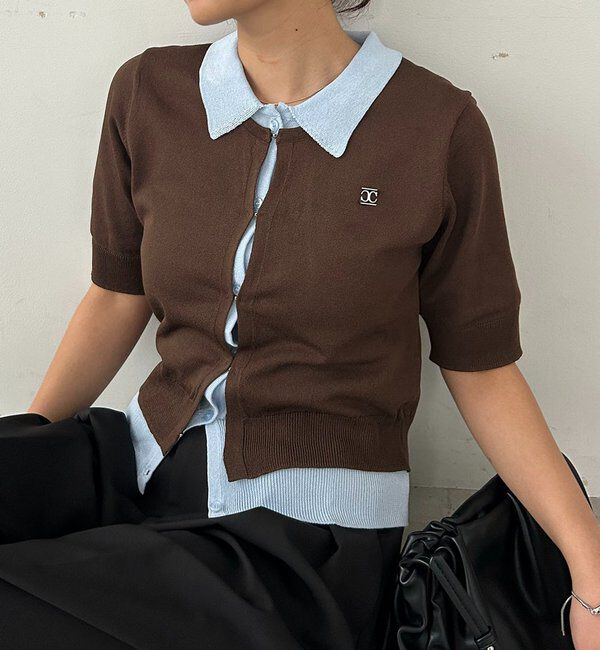  「半袖レイヤードポロニットカーディガン」|カーディガン|ブラウン