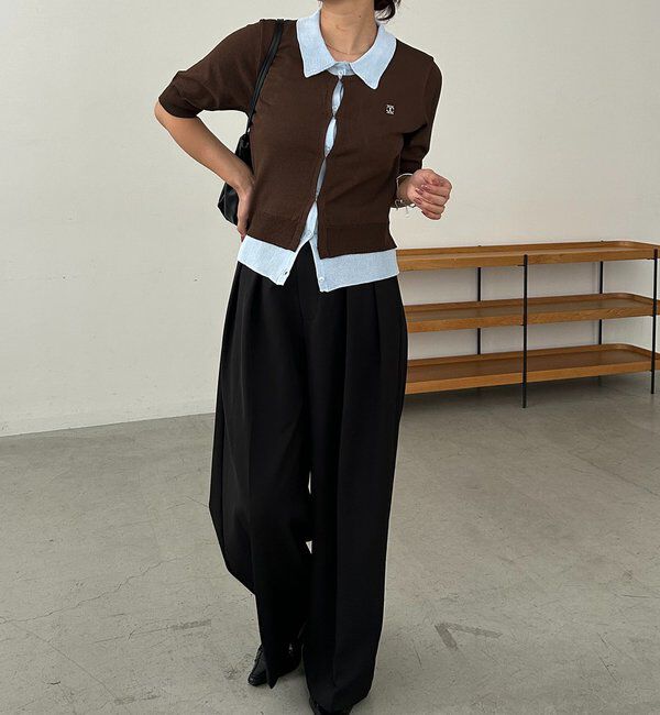  「半袖レイヤードポロニットカーディガン」|カーディガン|