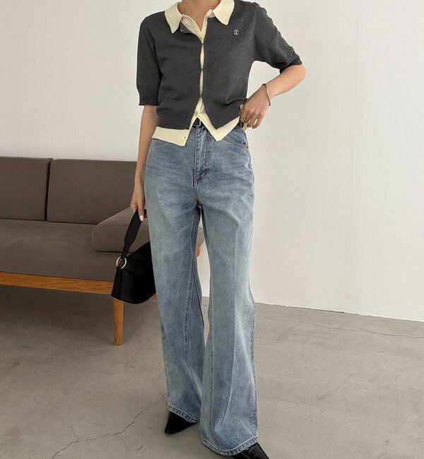  「半袖レイヤードポロニットカーディガン」|カーディガン|