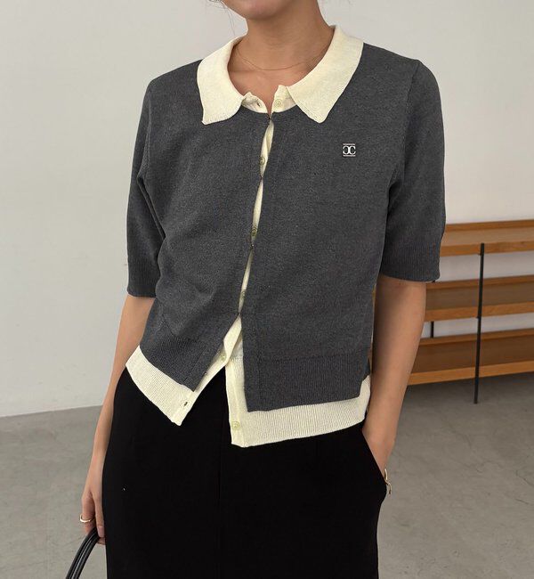  「半袖レイヤードポロニットカーディガン」|カーディガン|