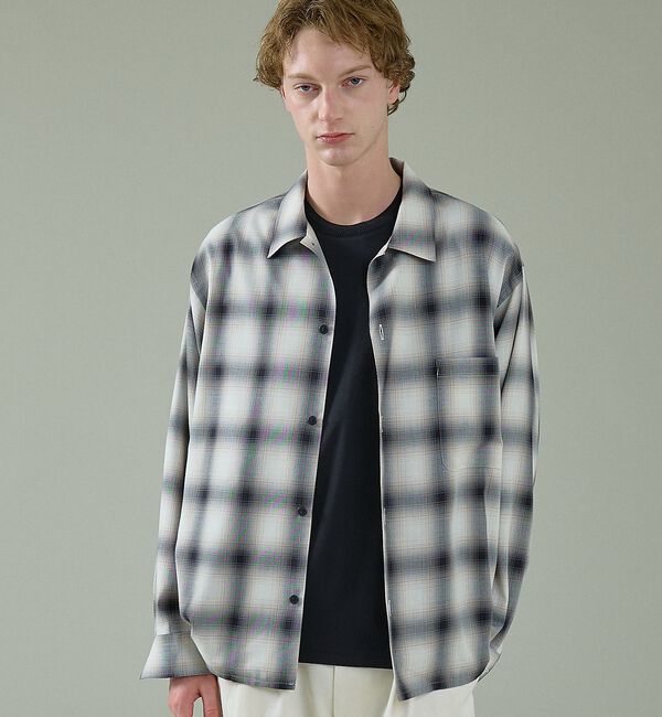 ABAHOUSE「オンブレーチェック オープンカラーシャツ / オーバーサイズ」|シャツ・ブラウス|