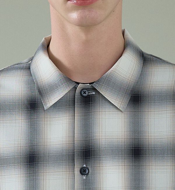 ABAHOUSE「オンブレーチェック オープンカラーシャツ / オーバーサイズ」|シャツ・ブラウス|