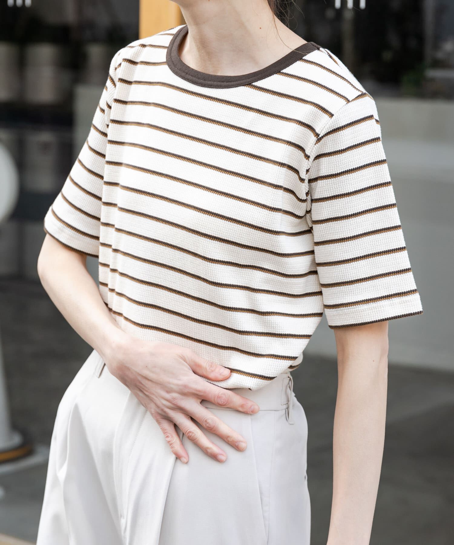 URBAN RESEARCH DOORS「FORK&SPOON　ワッフルジャガードTシャツ」|Tシャツ・カットソー|