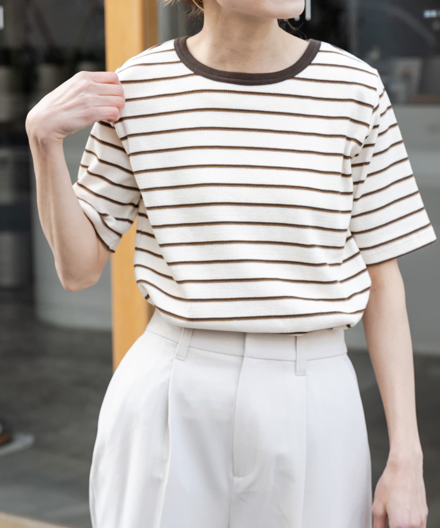 URBAN RESEARCH DOORS「FORK&SPOON　ワッフルジャガードTシャツ」|Tシャツ・カットソー|