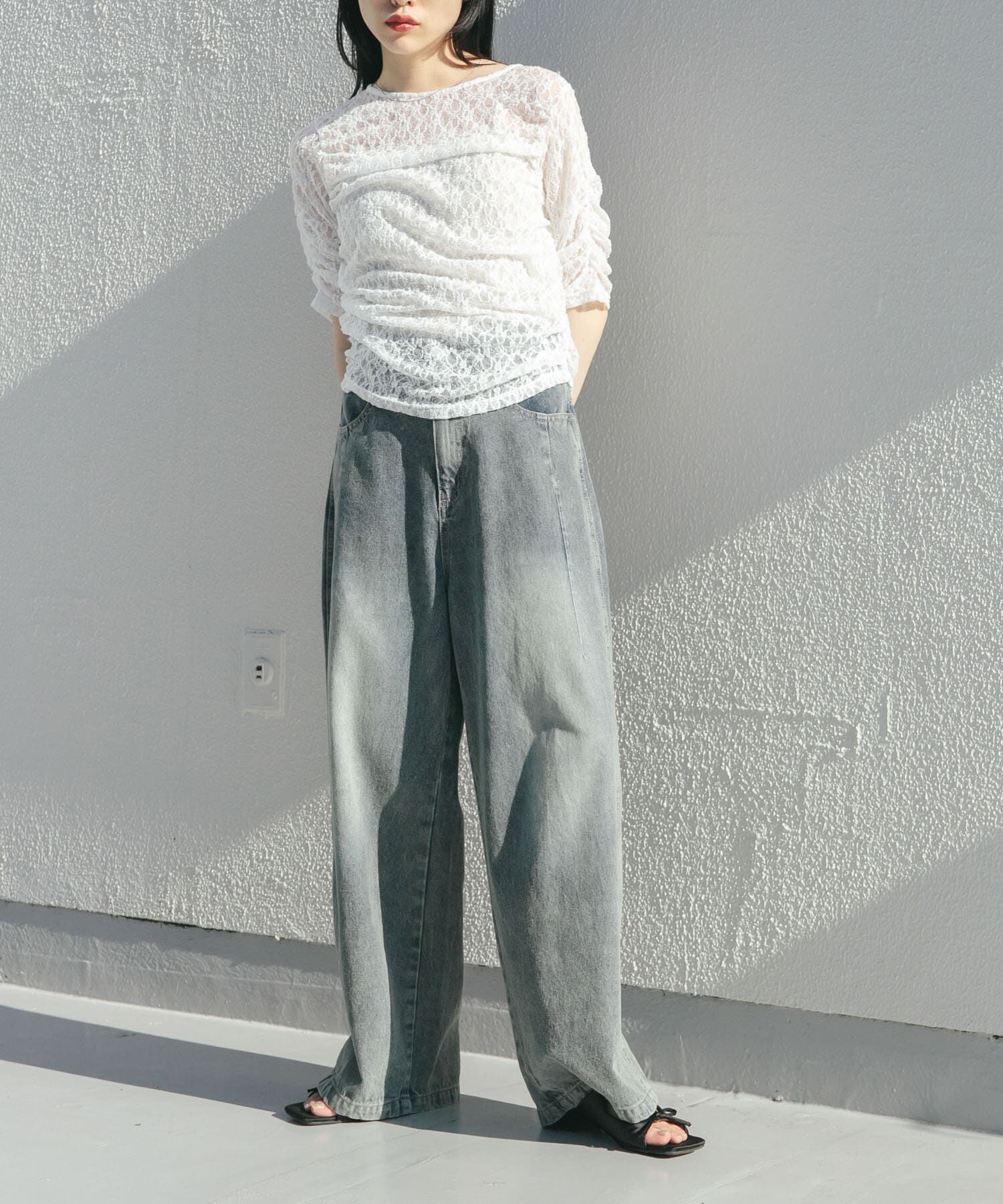  「ハーフスリーブドレープレースTEE」|Tシャツ・カットソー|