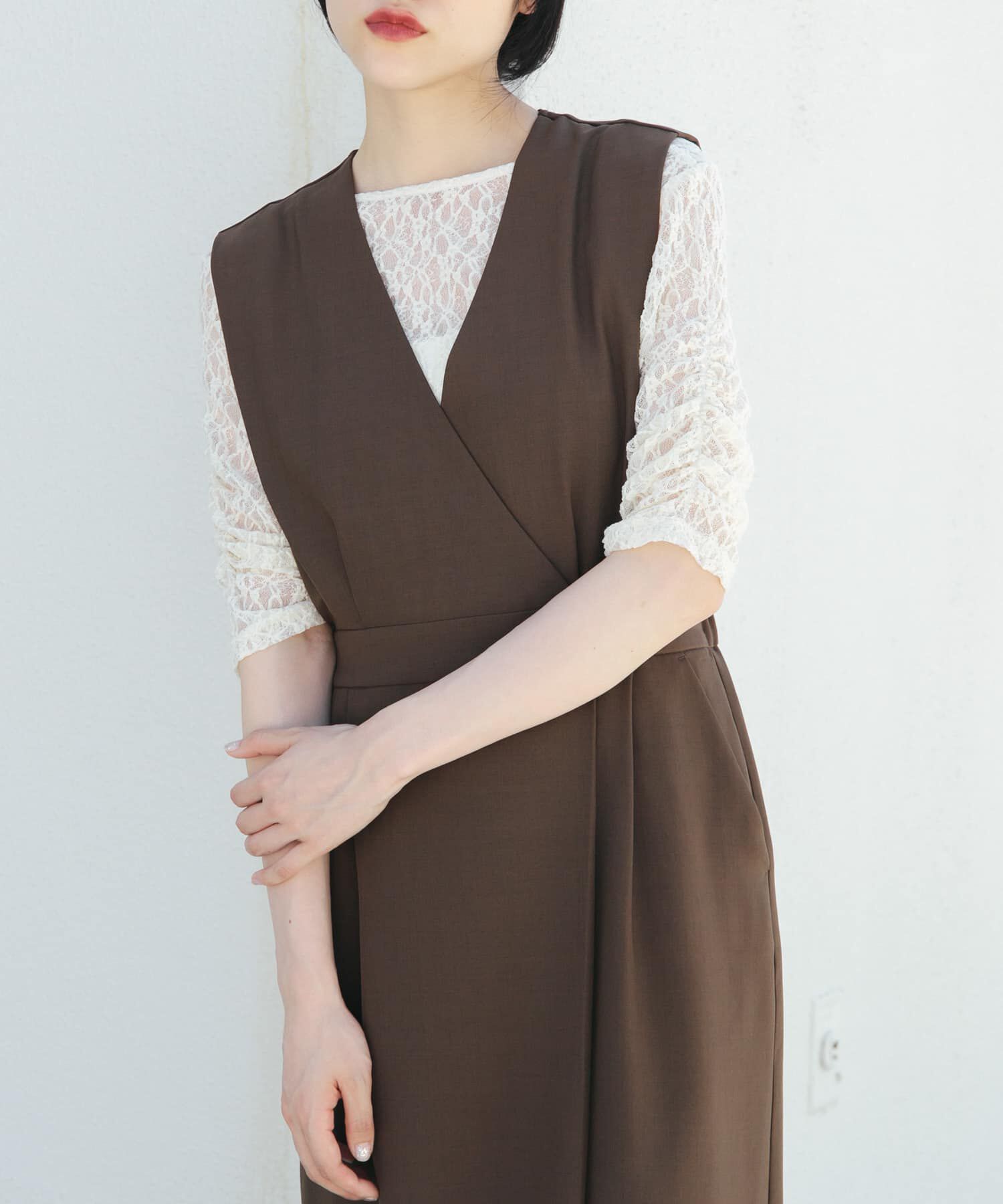  「ハーフスリーブドレープレースTEE」|Tシャツ・カットソー|