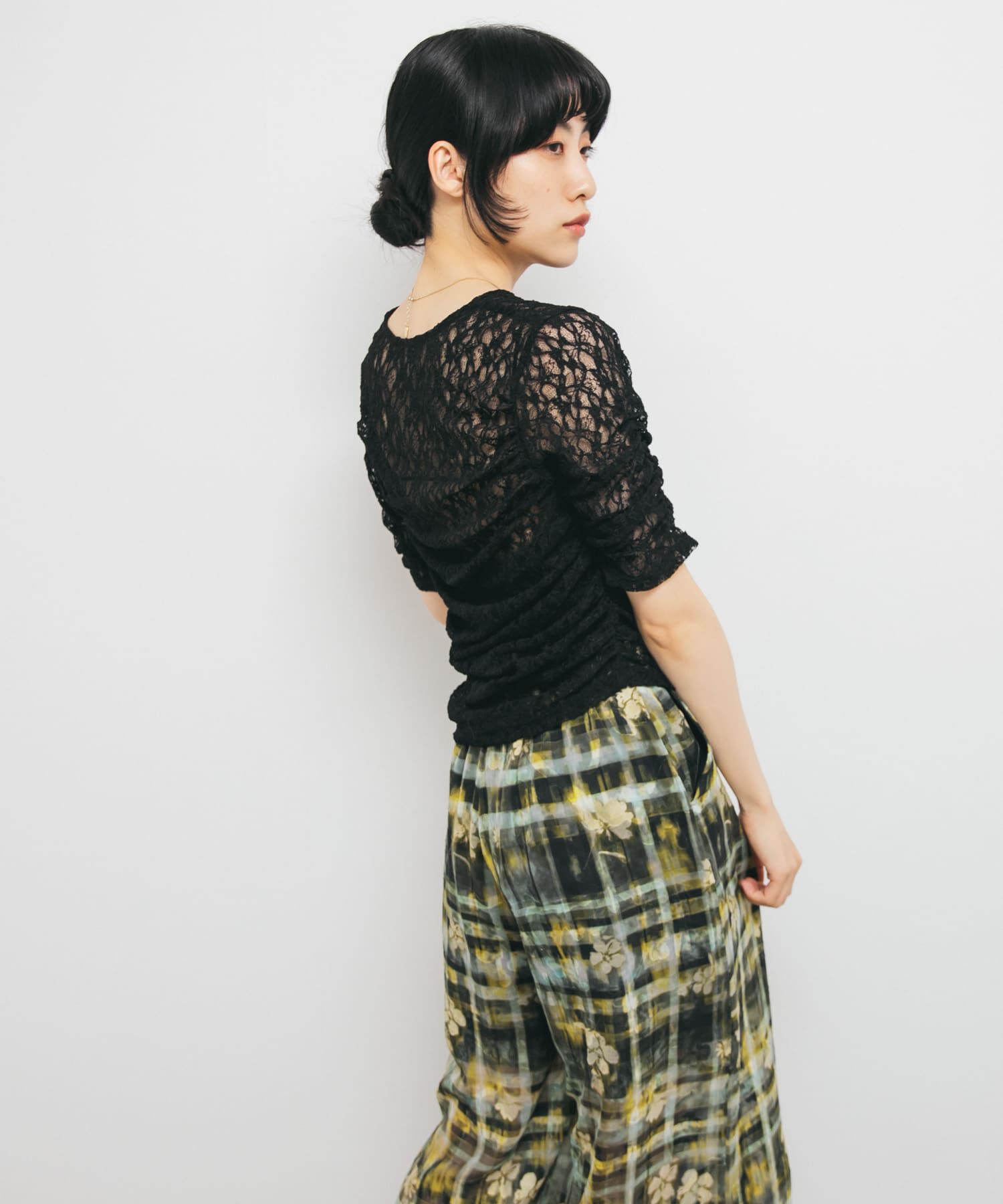  「ハーフスリーブドレープレースTEE」|Tシャツ・カットソー|