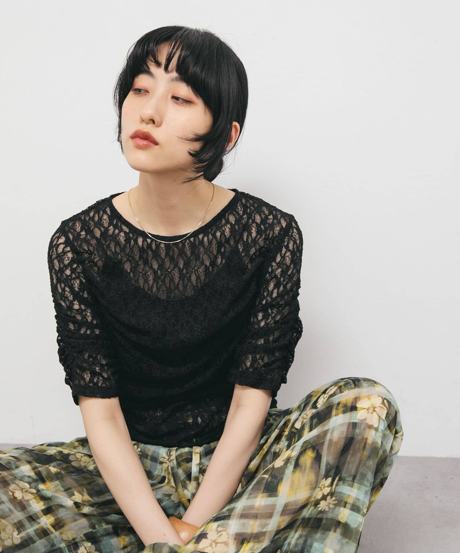  「ハーフスリーブドレープレースTEE」|Tシャツ・カットソー|