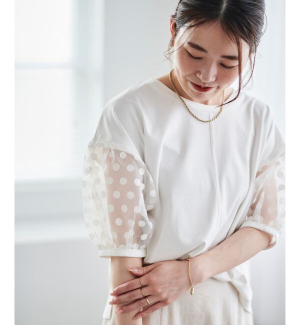 le.coeur blanc「《手洗い可能》TORRAZZO DONNAドット切替カットソー」|Tシャツ・カットソー|