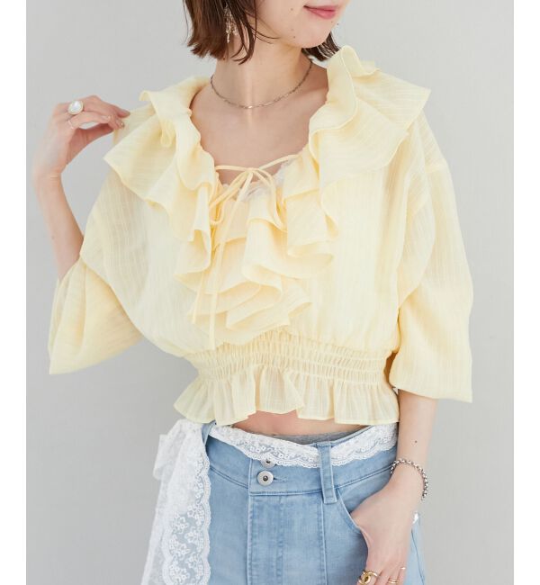  「フロントリボンシアーフリルブラウス」|シャツ・ブラウス|