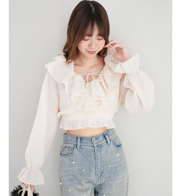  「フロントリボンシアーフリルブラウス」|シャツ・ブラウス|