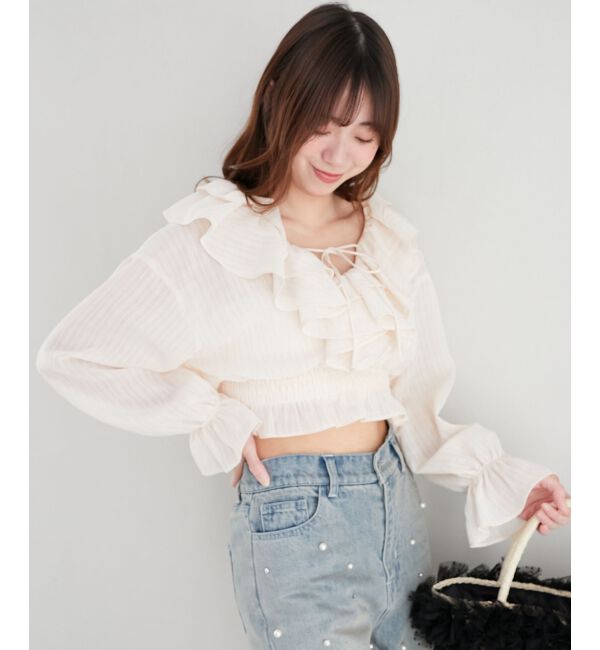  「フロントリボンシアーフリルブラウス」|シャツ・ブラウス|