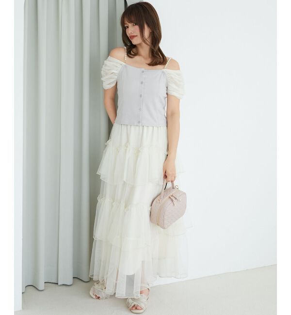  「パールチェーン異素材トップス」|Tシャツ・カットソー|