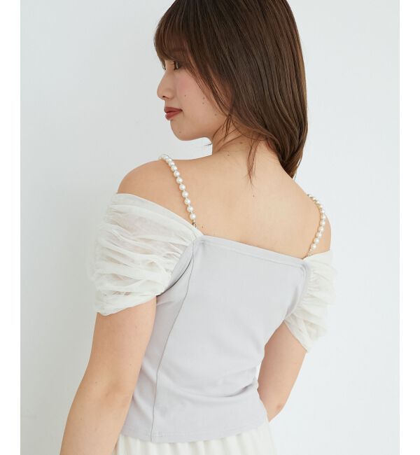  「パールチェーン異素材トップス」|Tシャツ・カットソー|