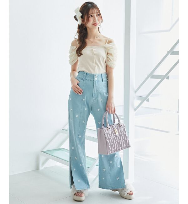  「パールチェーン異素材トップス」|Tシャツ・カットソー|