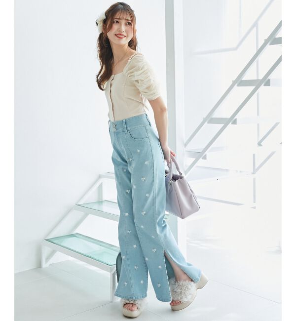  「パールチェーン異素材トップス」|Tシャツ・カットソー|