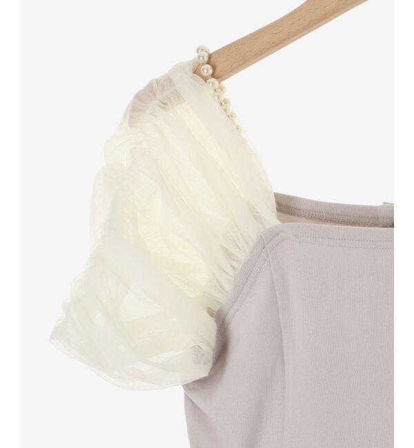  「パールチェーン異素材トップス」|Tシャツ・カットソー|