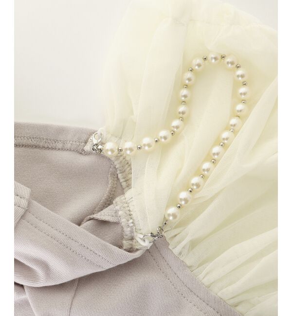  「パールチェーン異素材トップス」|Tシャツ・カットソー|