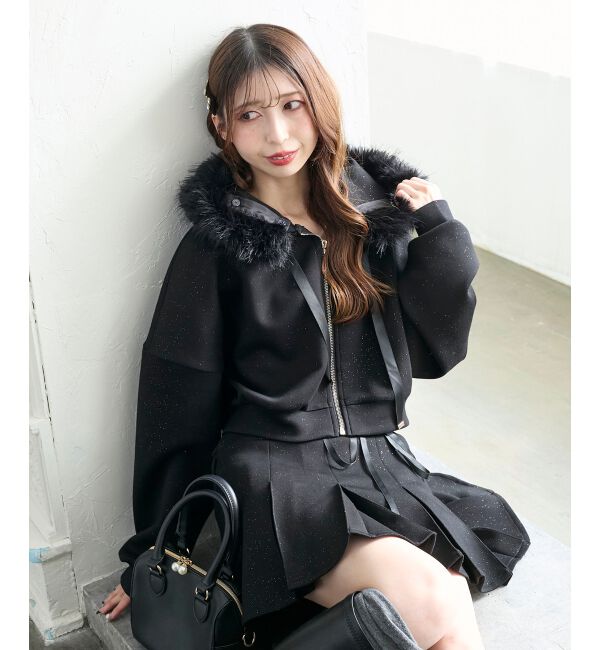  「プリーツラメミニスカパン」|スカート|ブラック