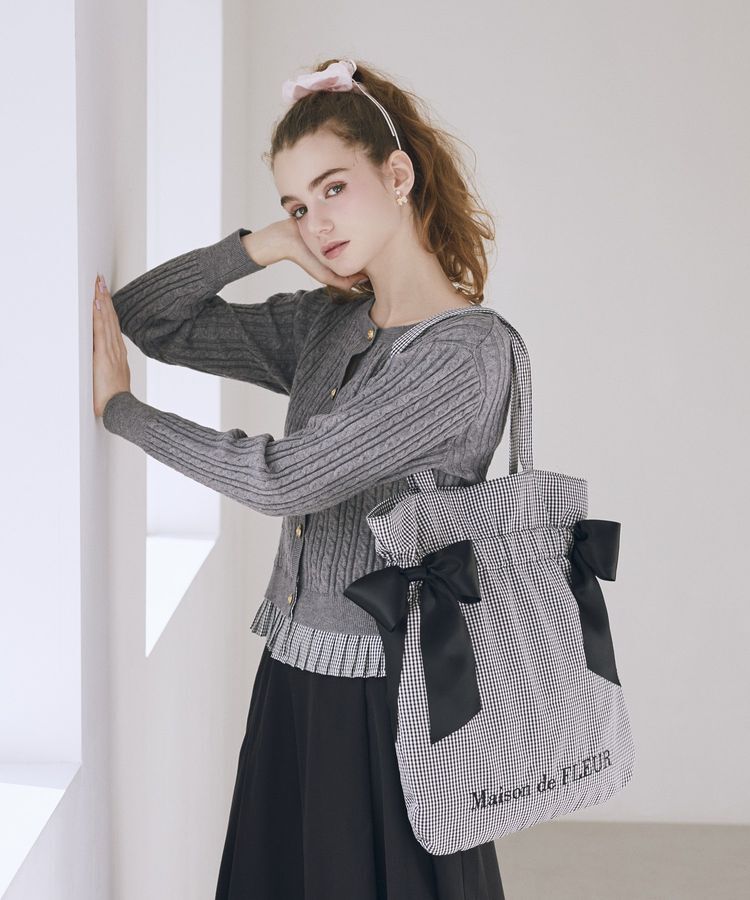 Maison de FLEUR「ギンガムダブルリボンギャザートートバッグ」|トートバッグ|ブラック