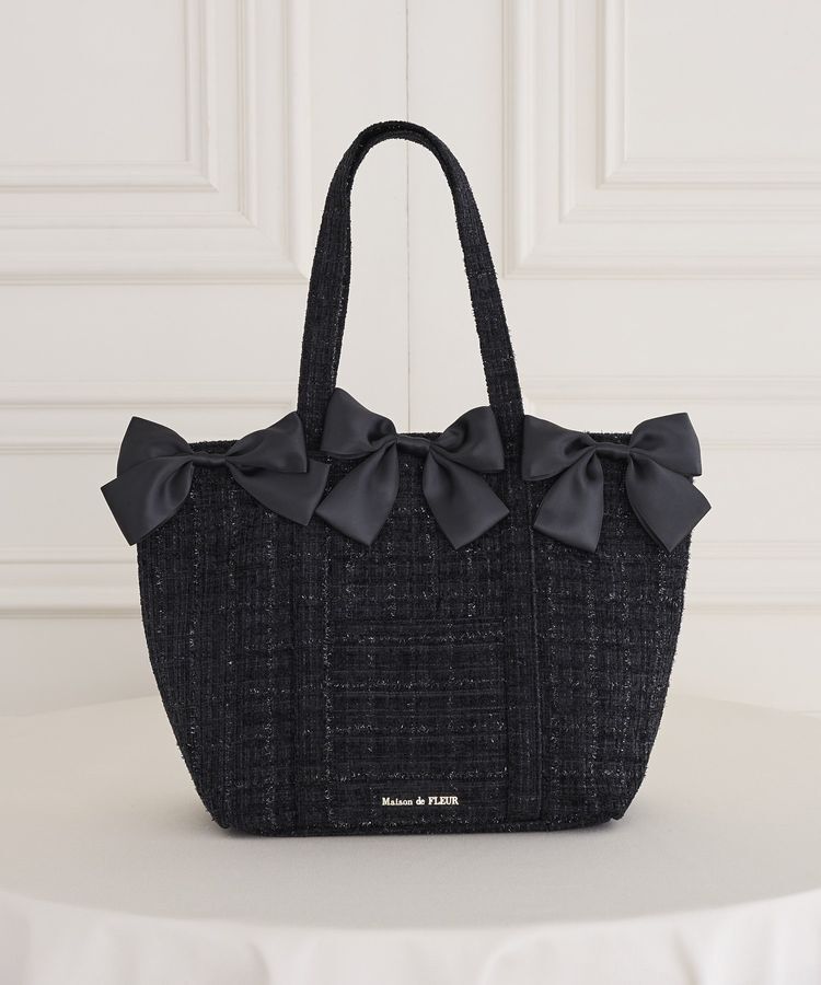 Maison de FLEUR「ツイードボリュームリボントートバッグ」|トートバッグ|ブラック