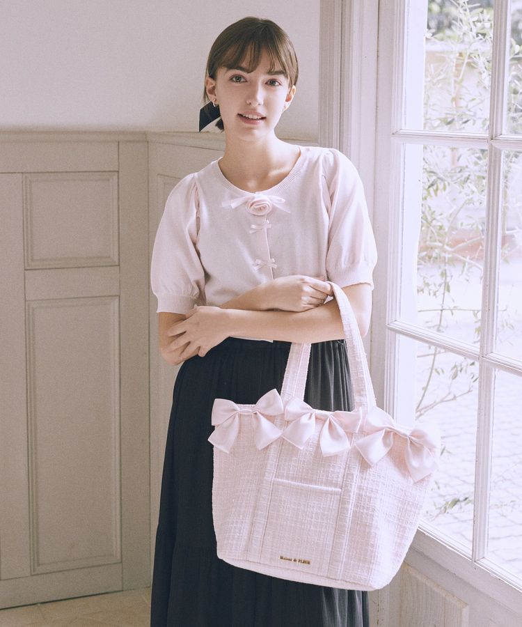 Maison de FLEUR「ツイードボリュームリボントートバッグ」|トートバッグ|ピンク
