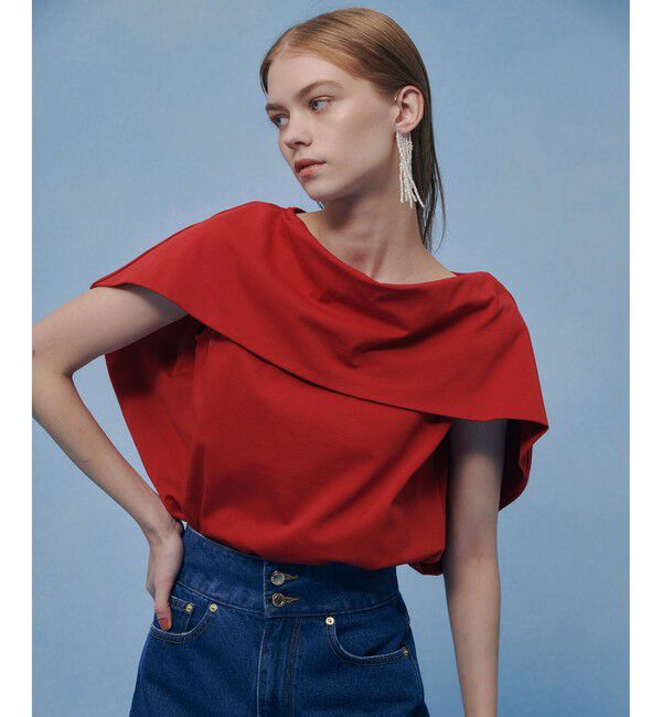 LOULOU WILLOUGHBY「【LOULOU WILLOUGHBY】ケープデコルテトップス」|Tシャツ・カットソー|レッド