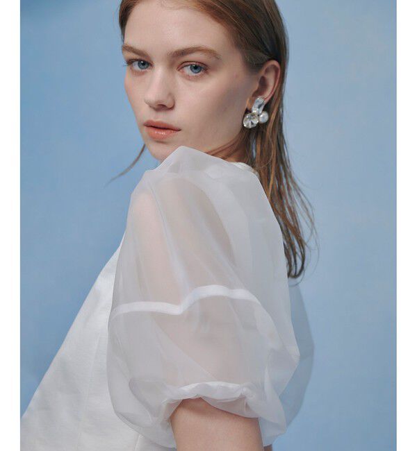 LOULOU WILLOUGHBY「【LOULOU WILLOUGHBY】ジレドッキングオーガンスリーブトップス」|Tシャツ・カットソー|ホワイト