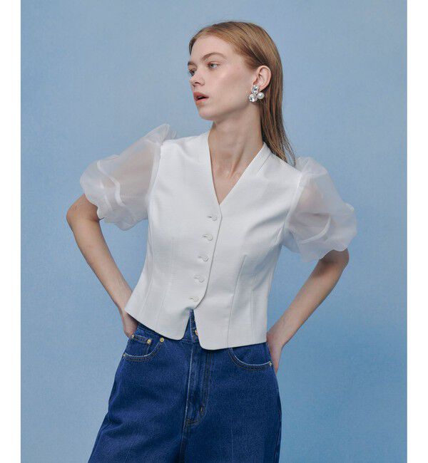 LOULOU WILLOUGHBY「【LOULOU WILLOUGHBY】ジレドッキングオーガンスリーブトップス」|Tシャツ・カットソー|