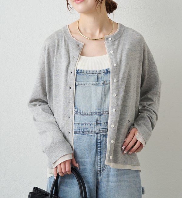  「レイヤード風配色ニットカーディガン」|カーディガン|