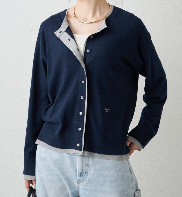  「レイヤード風配色ニットカーディガン」|カーディガン|