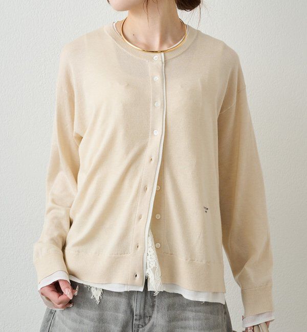  「レイヤード風配色ニットカーディガン」|カーディガン|