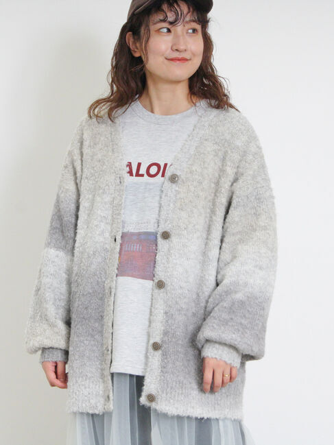 Samansa Mos2「グラデーションブークレミドル丈Vネックカーディガン」|カーディガン|