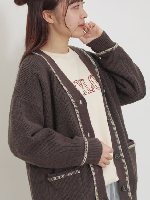 Samansa Mos2「配色ステッチVネックニットカーディガン」|カーディガン|