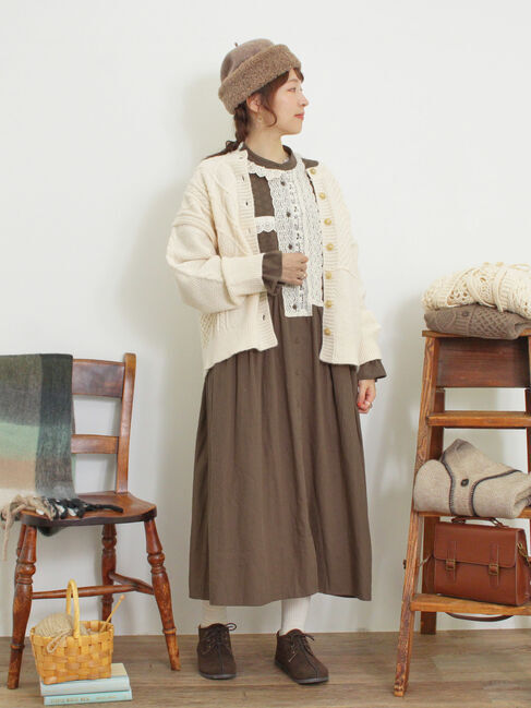 Samansa Mos2「パッチワークケーブル前後2WAYニット」|カーディガン|