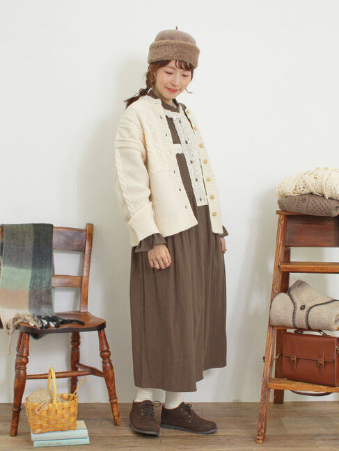 Samansa Mos2「パッチワークケーブル前後2WAYニット」|カーディガン|