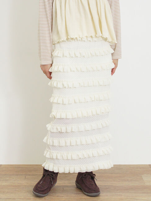 Samansa Mos2「オーバーレースフリルナロースカート」|スカート|オフホワイト