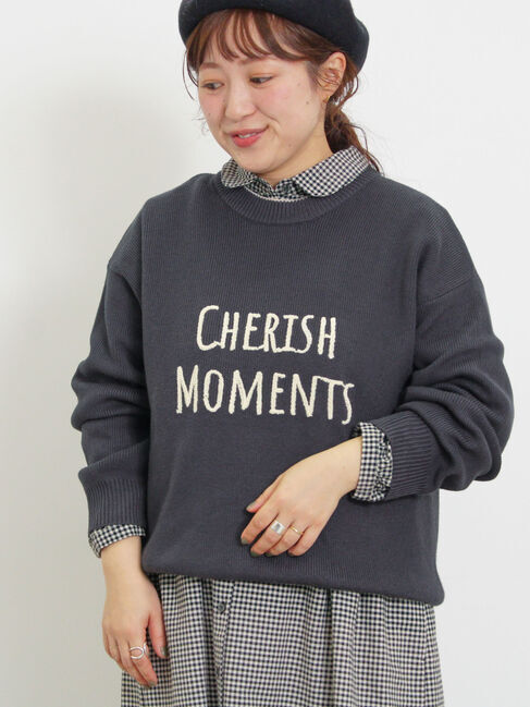 Samansa Mos2「◎レタリング配色ニット」|ニット・セーター|チャコールグレー