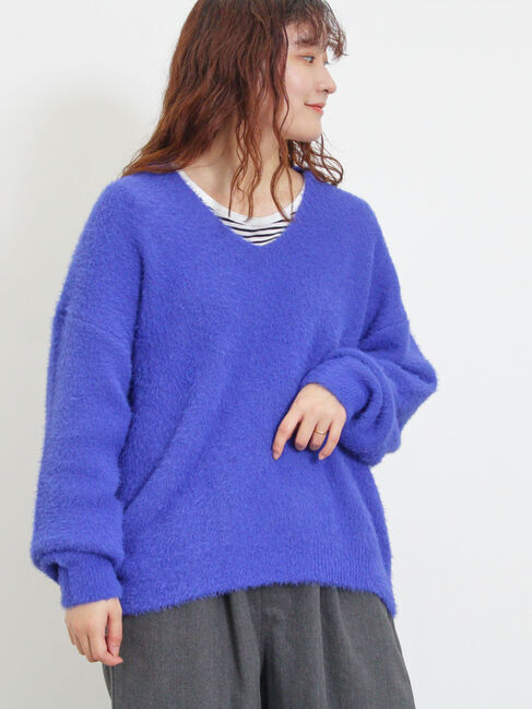 Samansa Mos2「◎シャギーキーネックニット」|ニット・セーター|ブルー