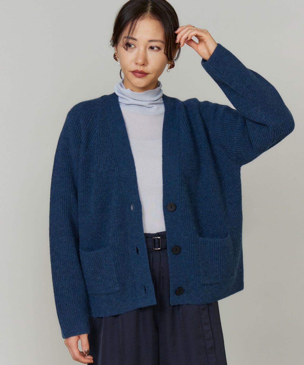 Le Souk「アルパカブレンドＶネックカーディガン」|カーディガン|ネイビー