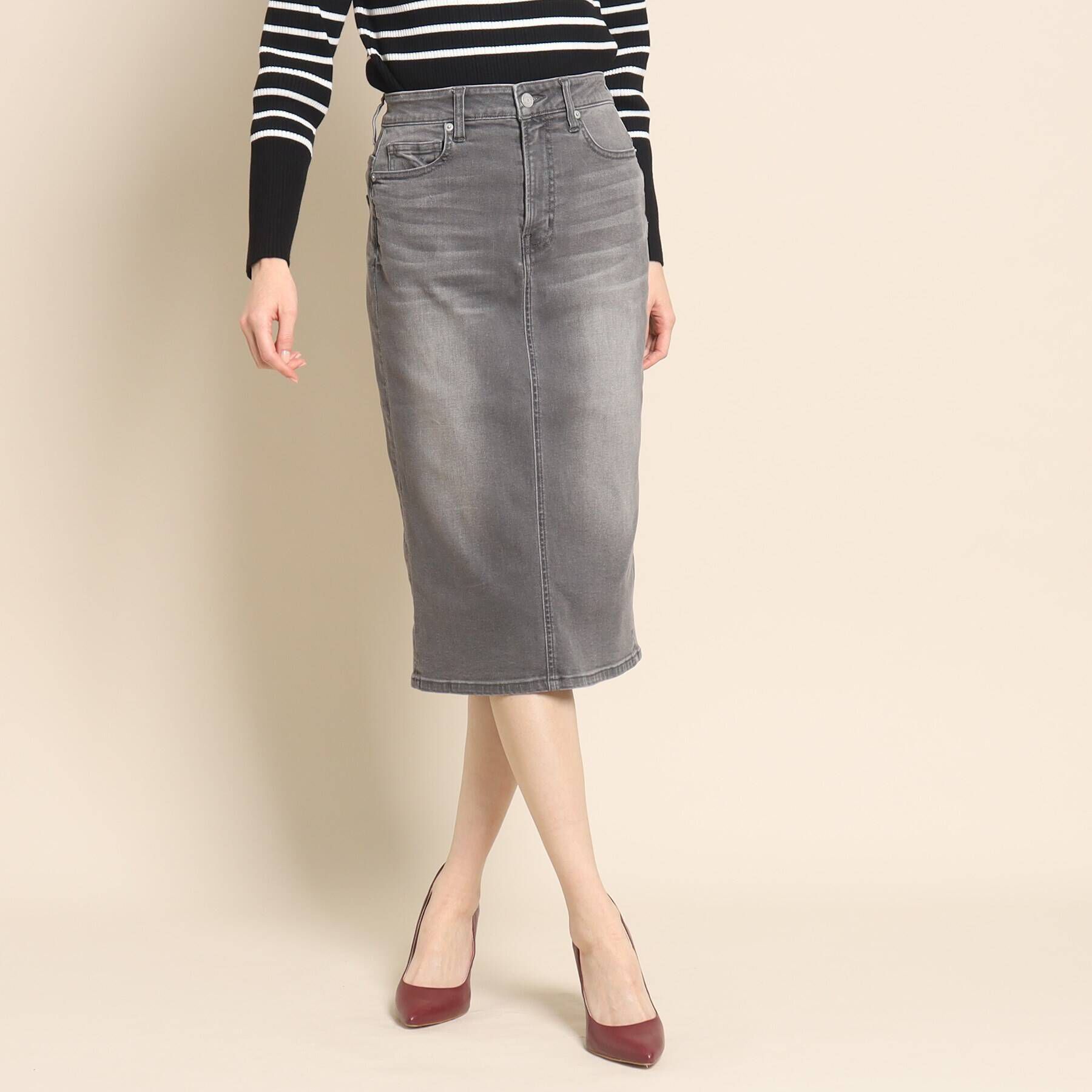 COUP DE CHANCE「【洗える】ハイウエストデニムタイトスカート」|スカート|ディープグレー(01