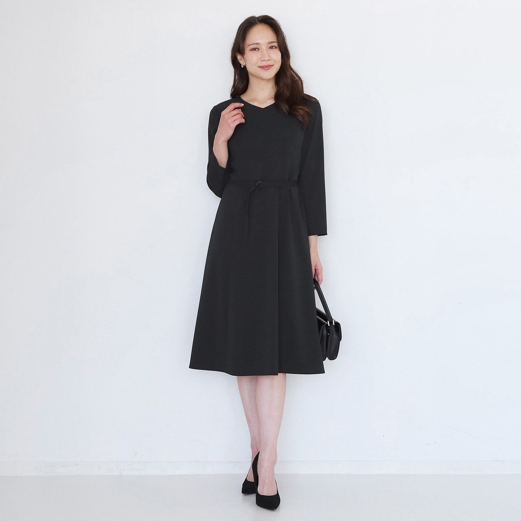 COUP DE CHANCE「【手洗い可／日本製／伸縮性／セットアップ可】共地ベルト付フレアーワンピース」|ワンピース|