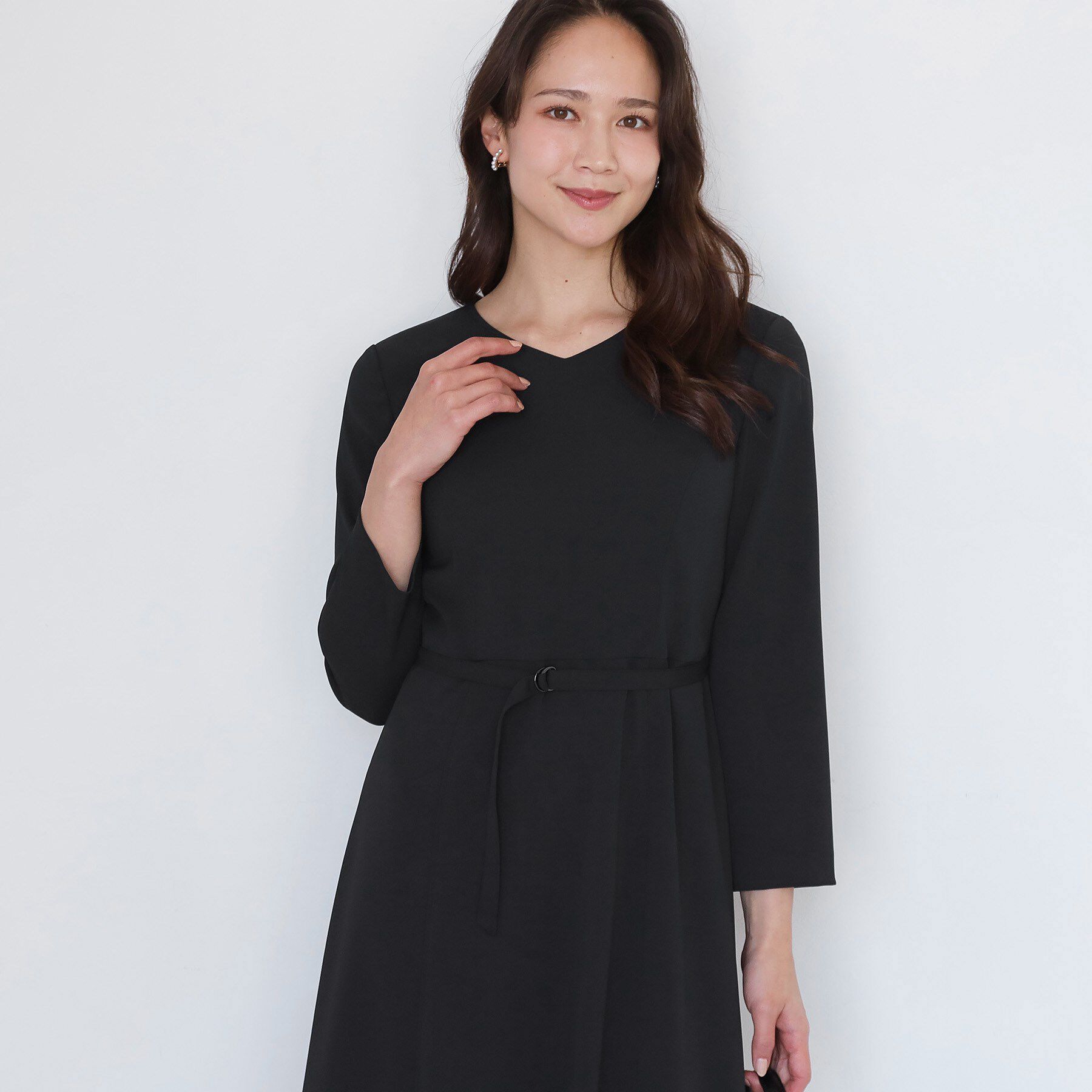 COUP DE CHANCE「【手洗い可／日本製／伸縮性／セットアップ可】共地ベルト付フレアーワンピース」|ワンピース|