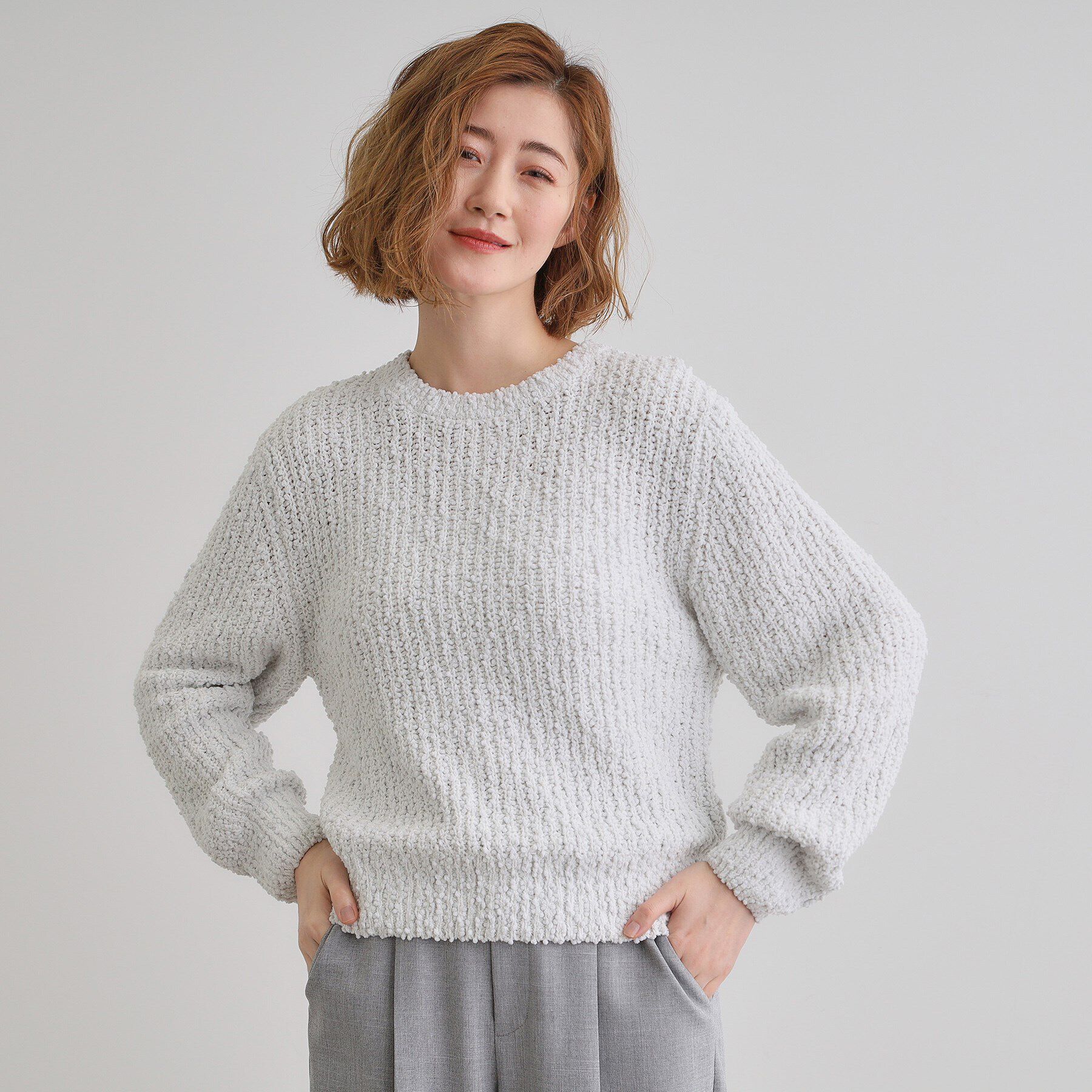 grove「ポンポンニットプルオーバー」|ニット・セーター|ライトグレー(010