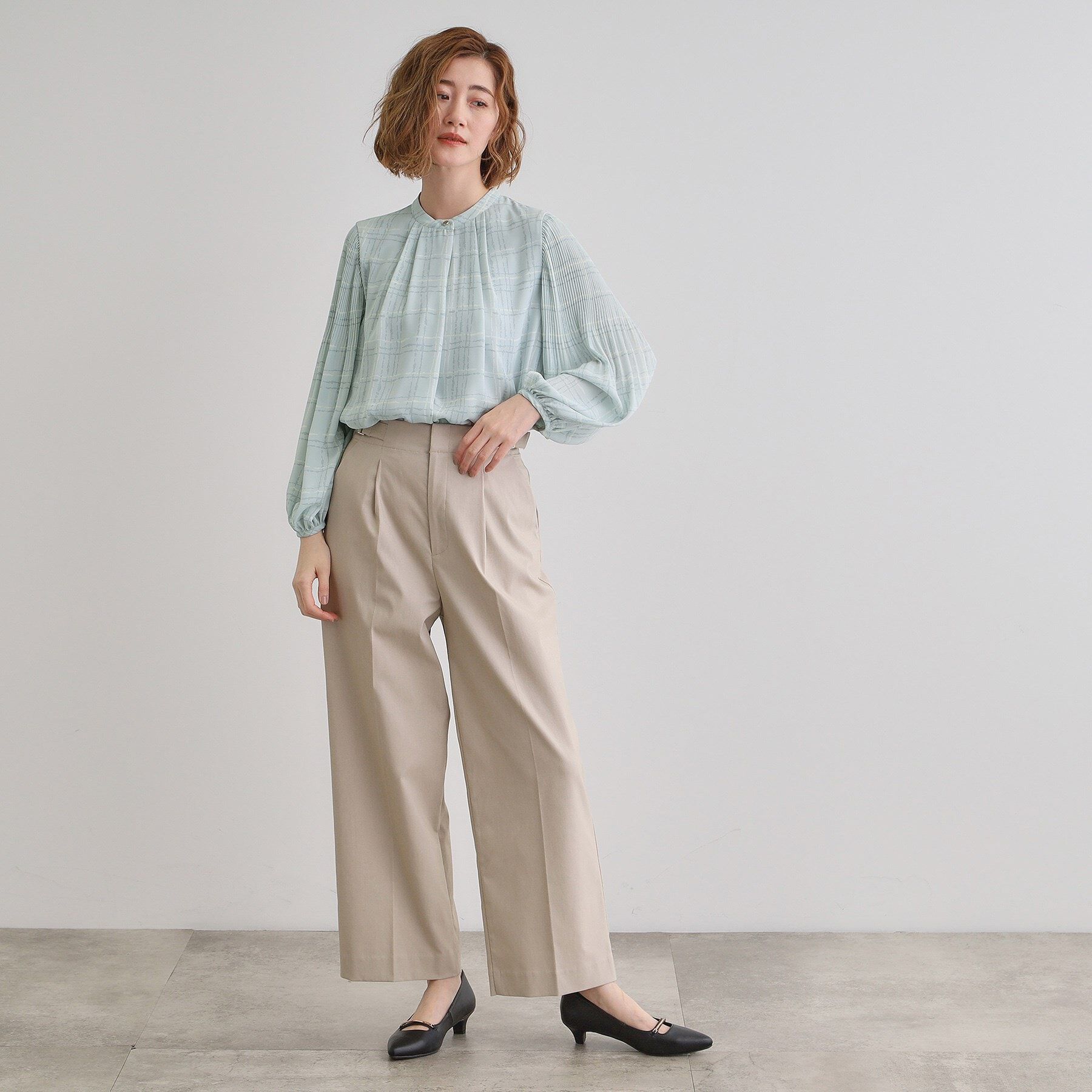 grove「【華やか】プリントアソート袖プリーツブラウス」|シャツ・ブラウス|